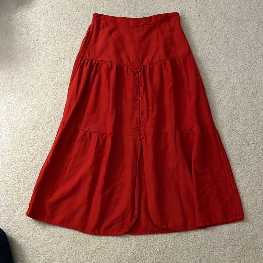 Red Tiered Maxi A-Line Skirt